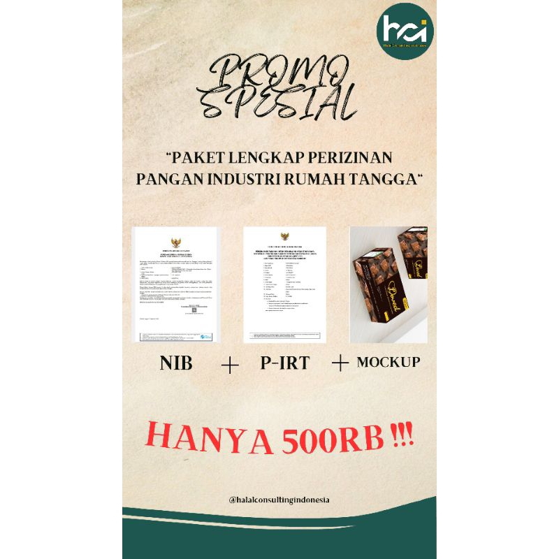 Paket Lengkap PIRT (NIB+PIRT+DESAIN MOCKUP STANDART PERIZINAN)