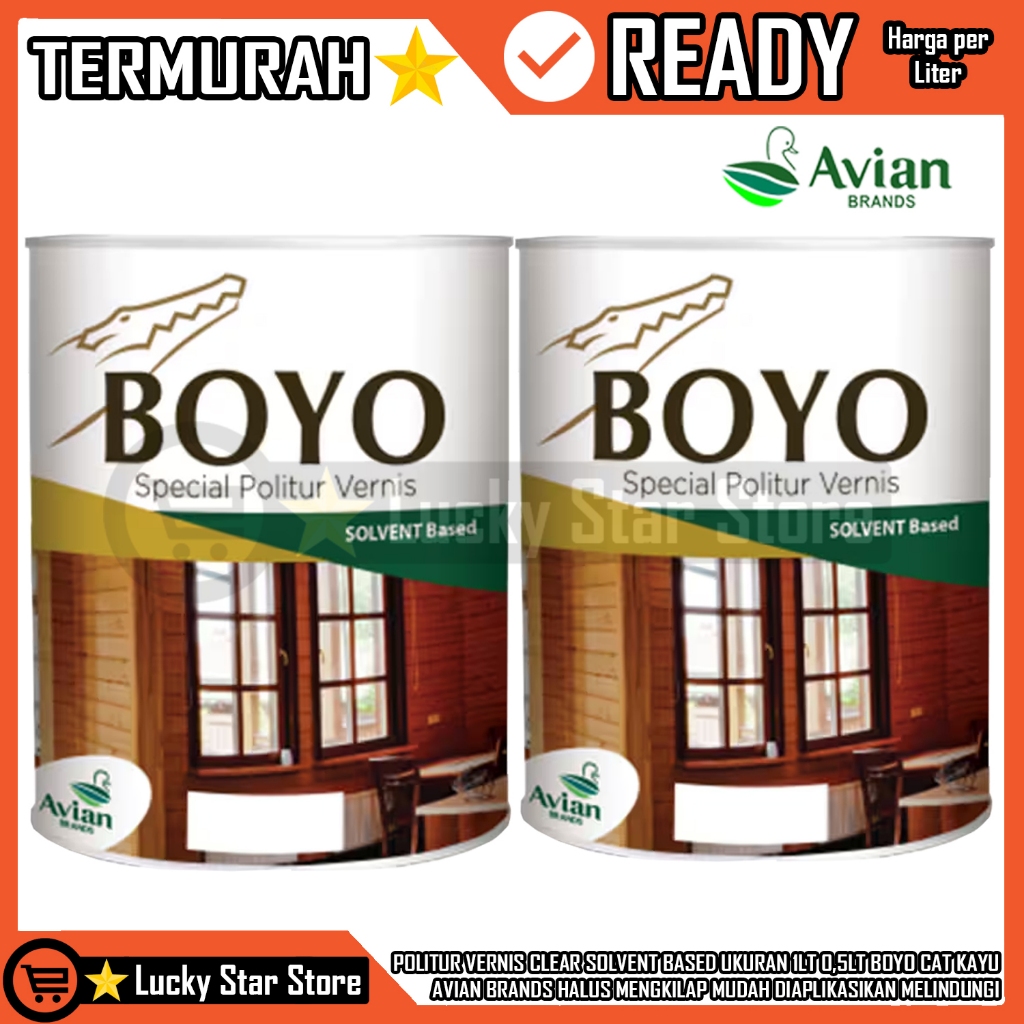 VERNIS CLEAR TRANSPARAN SOLVENT BASED CAT KAYU BOYO POLITUR UKURAN 1LT 0,5LTR HALUS MENGKILAP MUDAH 