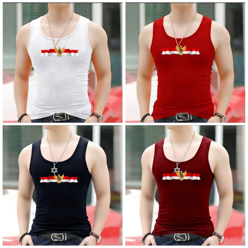 Singlet Pria Dewasa Garuda Merah Putih Kaos Dalaman Gym Baju Cowok Lekbong terbaru