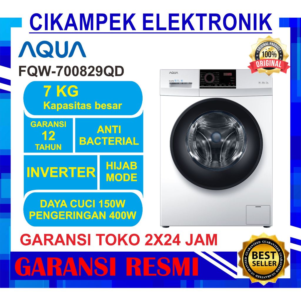 Mesin Cuci AQUA 7 Kg FQW-700829QD Front Loading 1 Tabung 7kg 700829