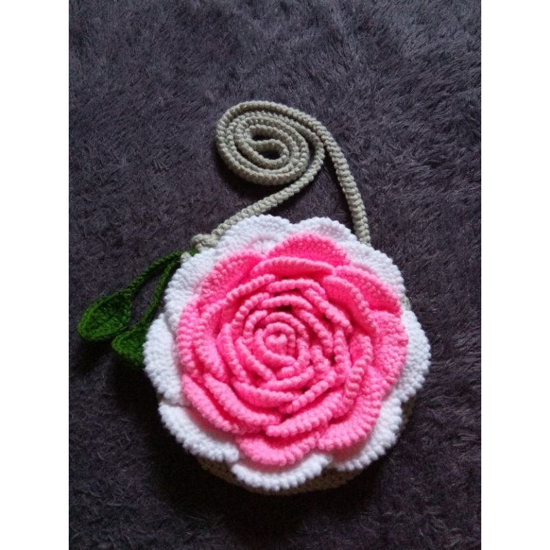 tas hp rajut motif rose