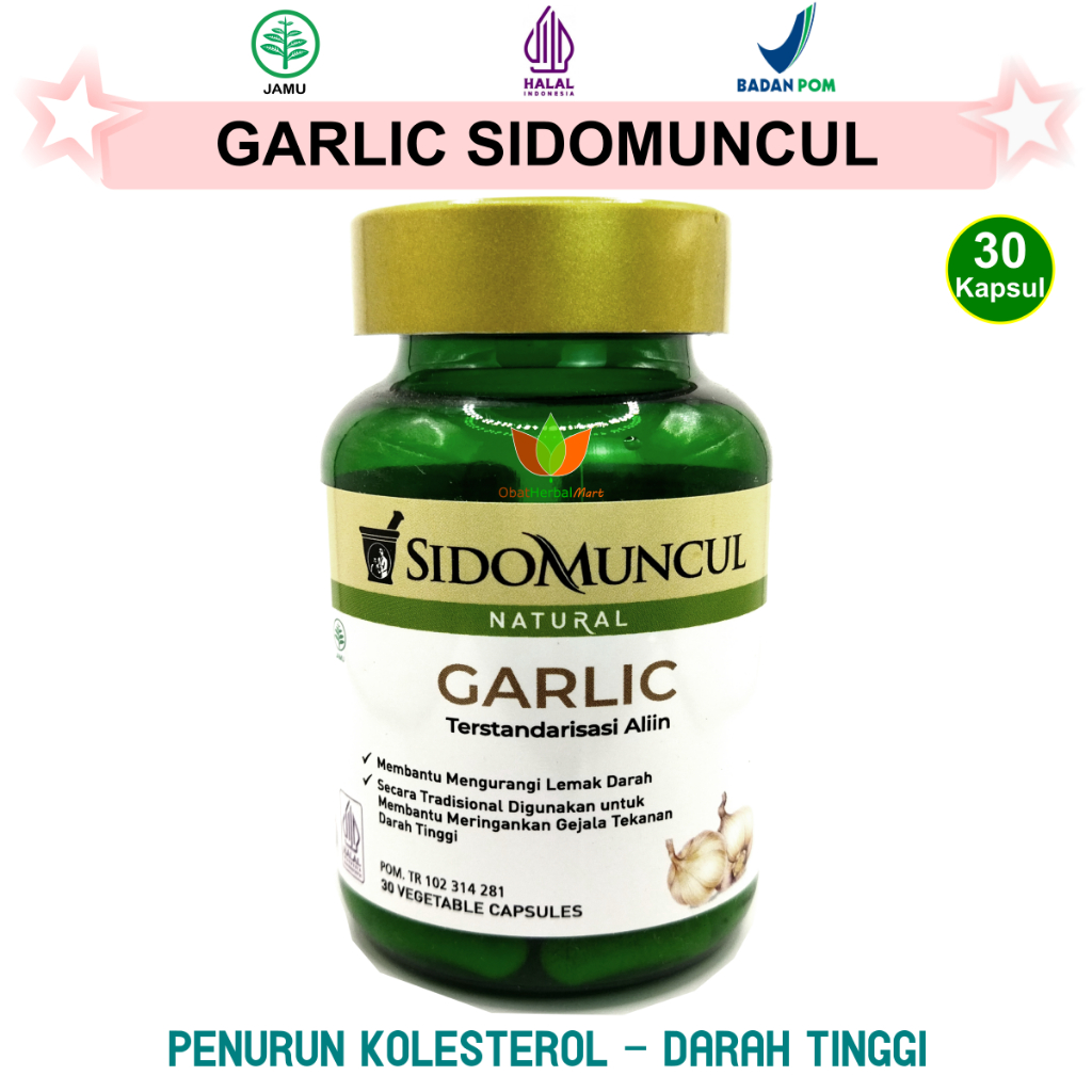 30 KAPSUL GARLIC SIDOMUNCUL HERBAL, JAMU OBAT PENURUN KOLESTEROL LEMAK TEKANAN DARAH TINGGI HIPERTEN