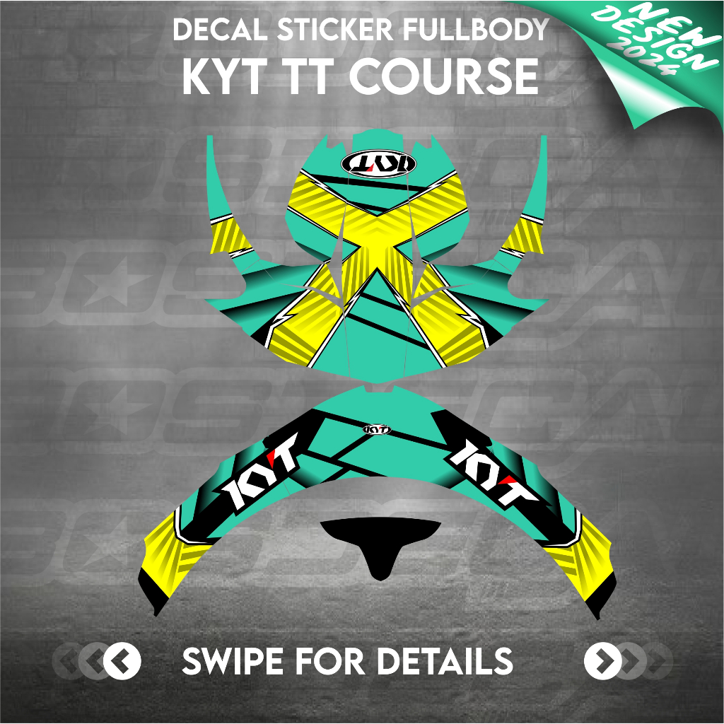 Sticker decal helm KYT TTCOURSE TTC TTCOURSE GREEN YELLOW decal helm decal sticker
