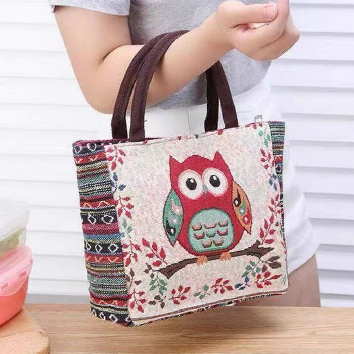 Tas Tangan WanitaTas EkTas Bahan Kain Kanvas Motif Owl