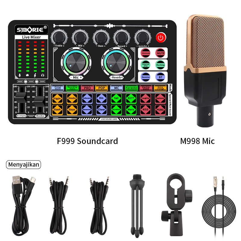 Gonew Mixer Bluetooth Soundcard F999 Audio kartu suara mic USB External Sound Card Live Teater Karaoke