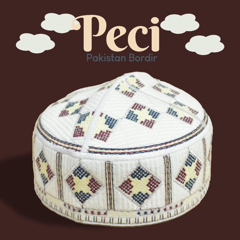 peci pakistan bordir motif putih bagus