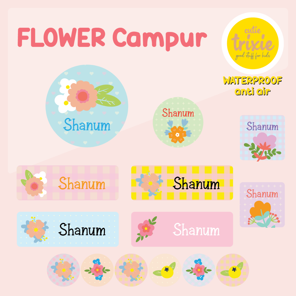 

Sticker label nama anak waterproof Flower