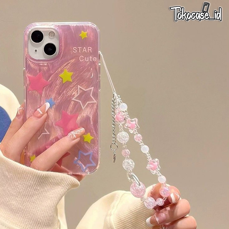 Rci337 Clarity Swirl Star Cute Hologram Case Hardcase Casing Hp Bracelet Compatible For Iphone 11 12