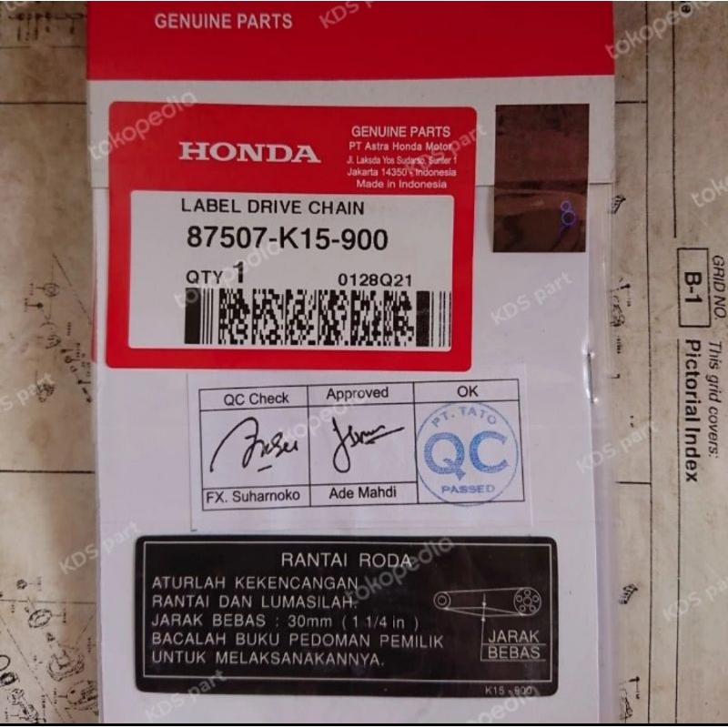 STICKER COVER RANTAI ORIGINAL AHM HONDA CB150 CBR150 CBR250R