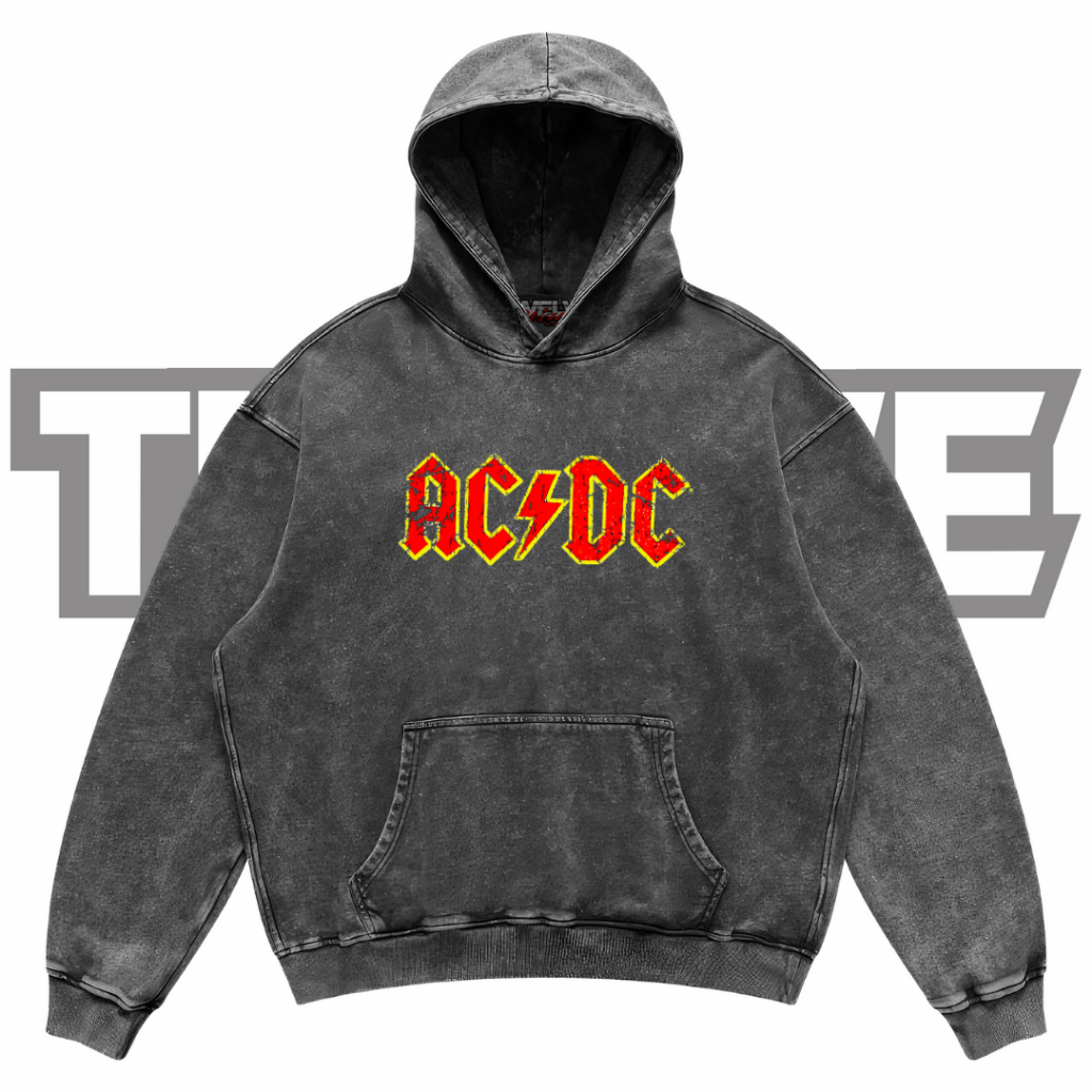ACDC Oversize Washed Hoodie | Jaket Hoodie | Hoodie ACDC | Hoodie Unisex | Hoodie Musik Rock