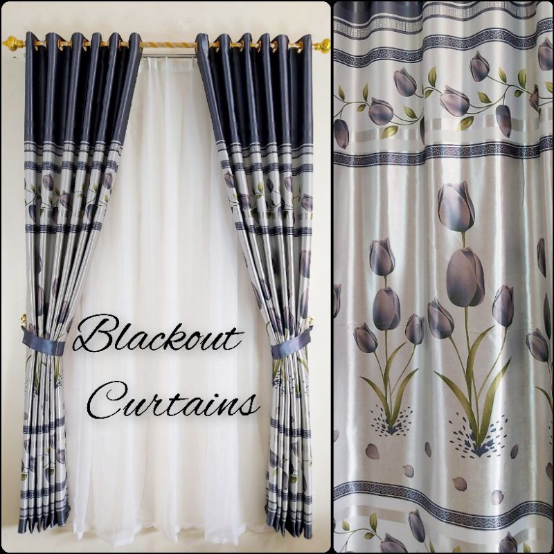 Gorden Blackout Import Motif Tulip Abu Murah Kualitas Premium