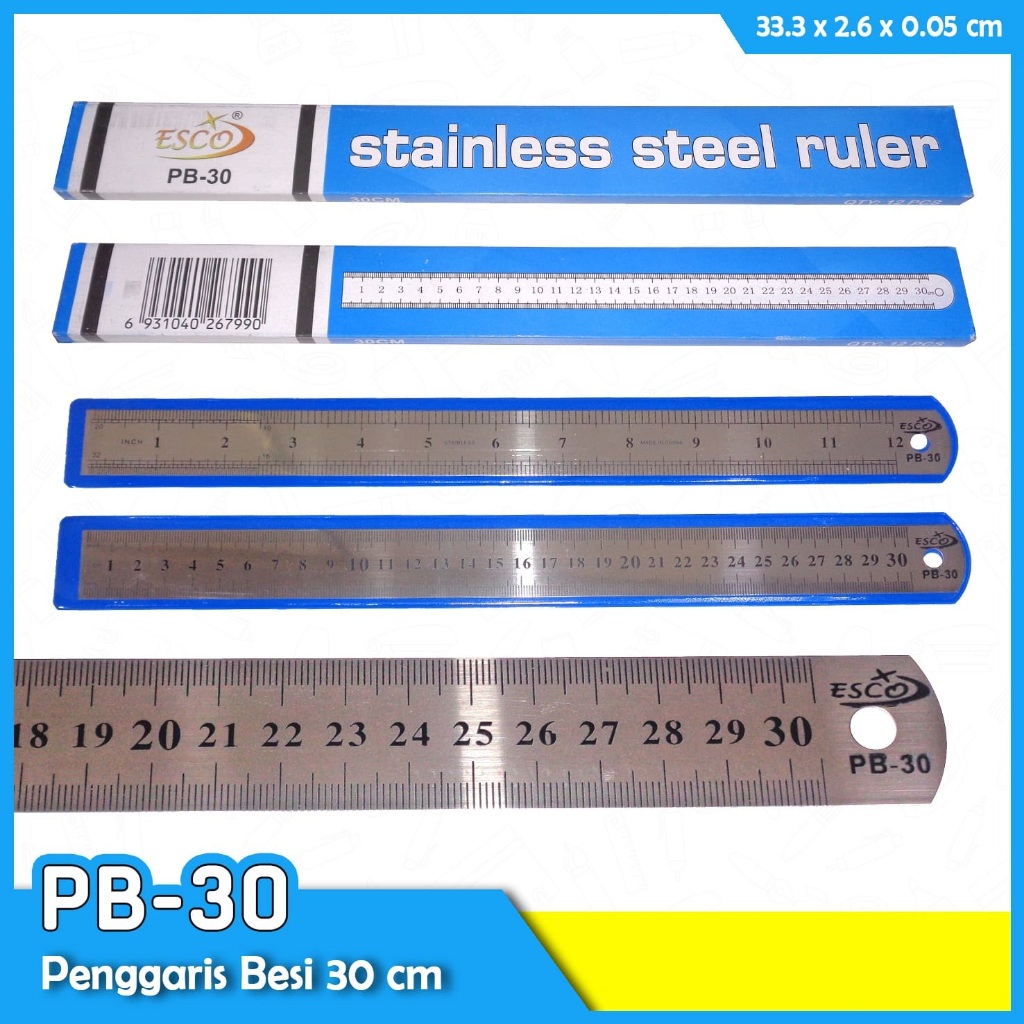 

Penggaris / garisan / Mistar Besi 30 cm ESCO Stainless Ruler