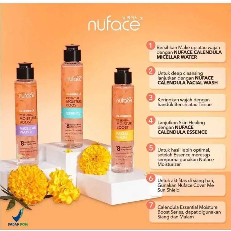 NUFACE ESSENTIAL MOISTURE BOOST 108ML/NUFACE CALENDULA FACIAL WASH/NUFACE ESSENCE/NUFACE MICELLAR WA