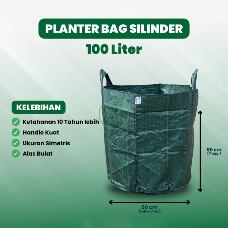 Planter bag bulat silinder 100 liter hijau pot tanaman