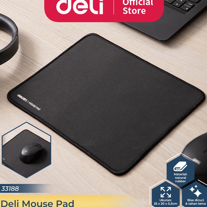 Terjamin Deli Mouse Pad  Tatakan Mouse Polos 25 x 2 cm Warna Hitam Anti Slip Cocok untuk Kantor 3318