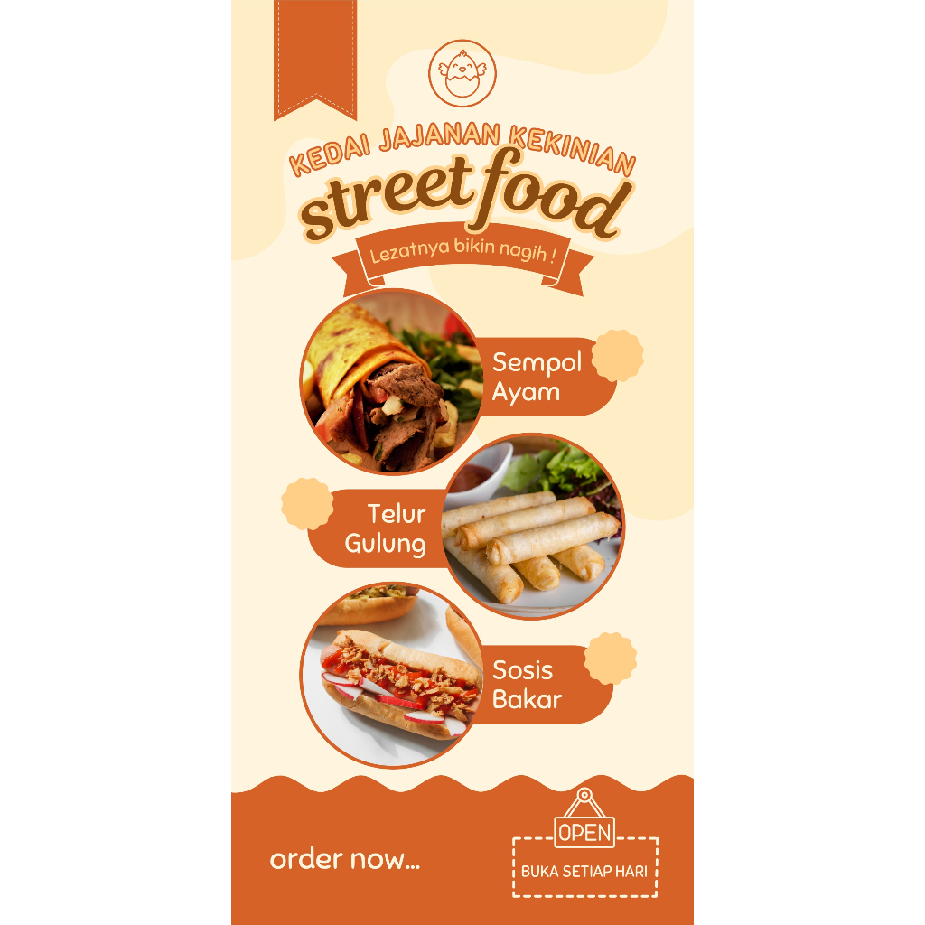 BANNER JUALAN MAKANAN STREET FOOD SEMPOL AYAM,TELUR GULUNG, SOSIS BAKAR