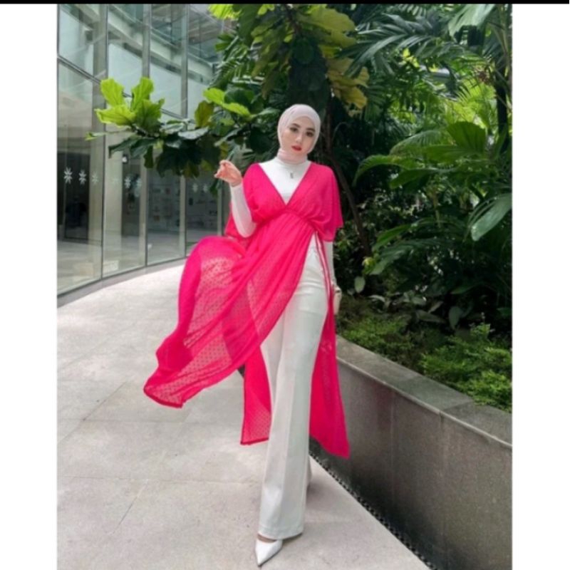 Vest outer long kerut tile polkadot / vest rompi tile doty