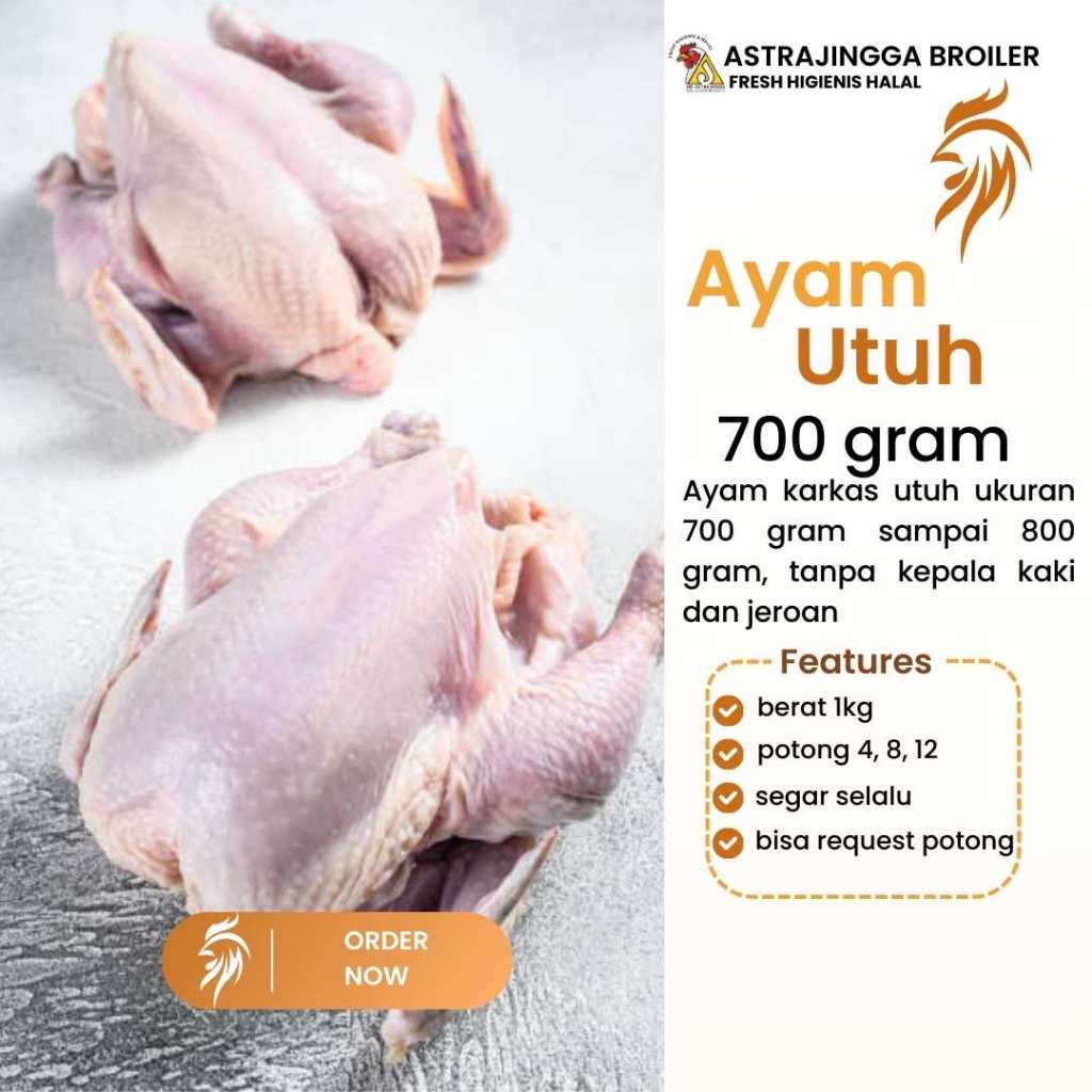 

BAH Ayam karkas broiler utuh 0,7 - 0,8 kg astrajingga broiler