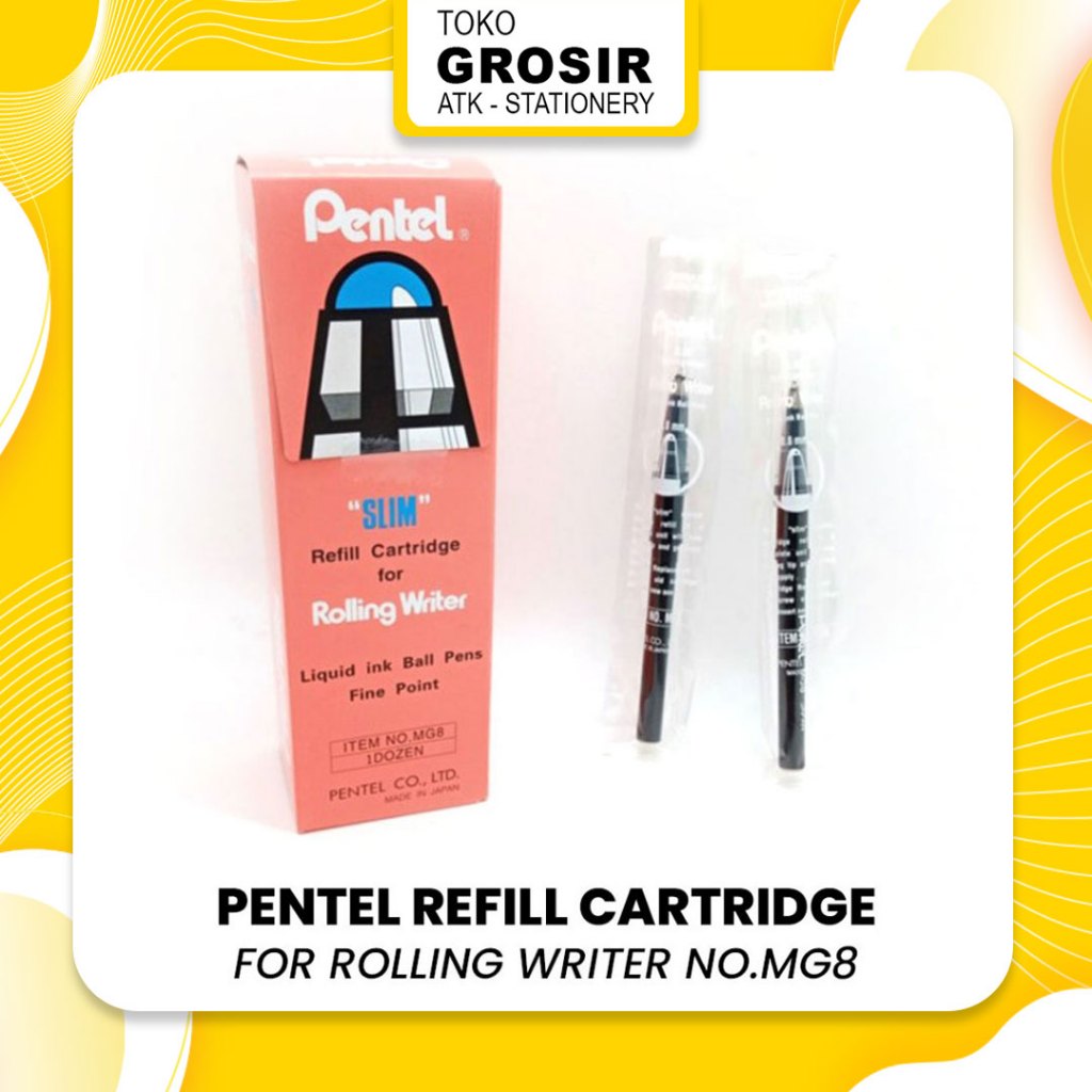 

PENTEL REFILL CARTRIDGE SLIM FOR ROLLING WRITER NO. MG8 BLACK / ISI PULPEN PENTEL MG8 / ISI ULANG PENTEL TR400
