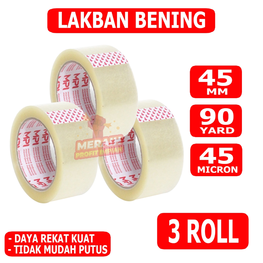 

3 ROLL - Lakban Bening 45 mm x 90 yard - Lakban Packing - Lakban MPI