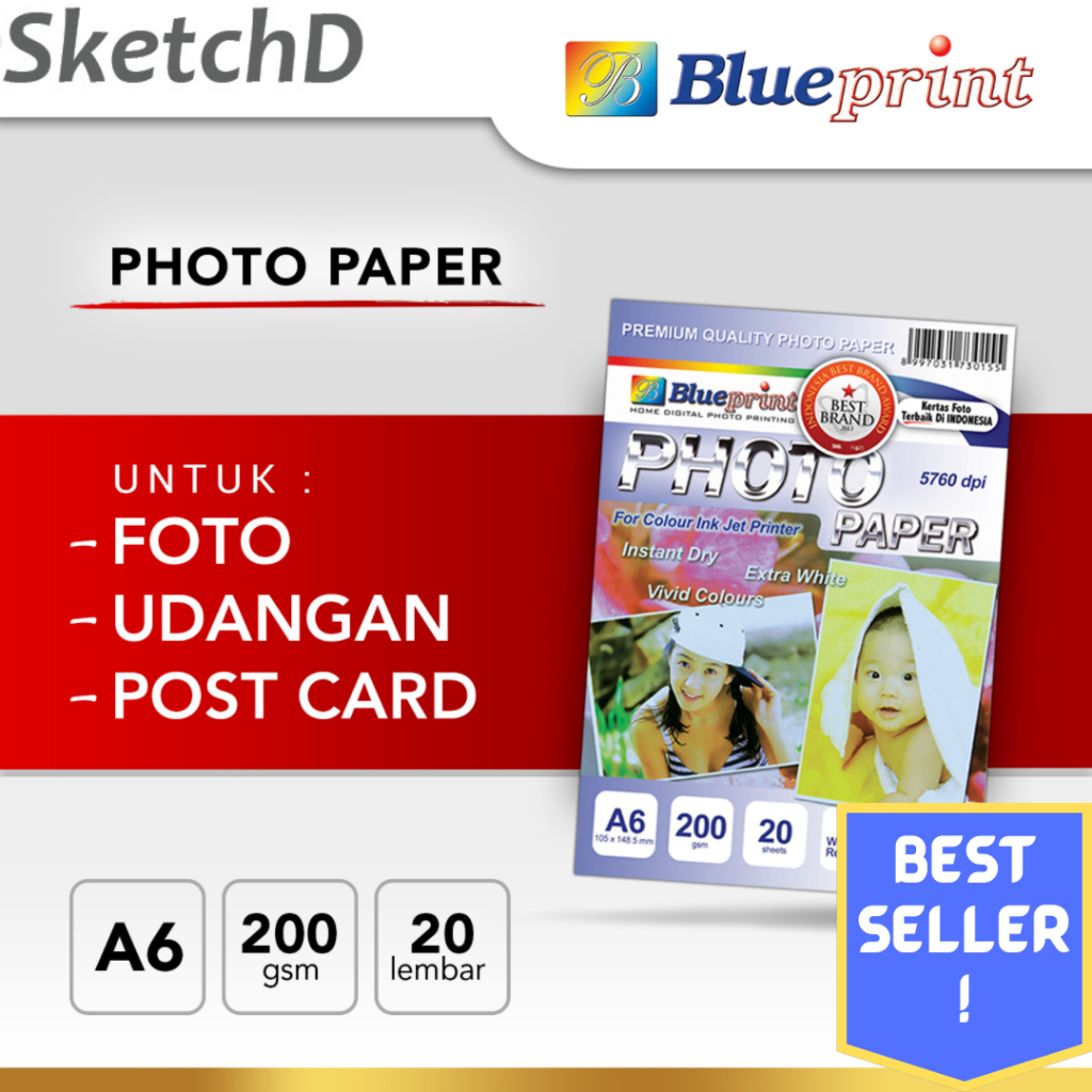 

Kertas Foto A6 200 gsm 4R 20 lbr Blueprint Paper Photo