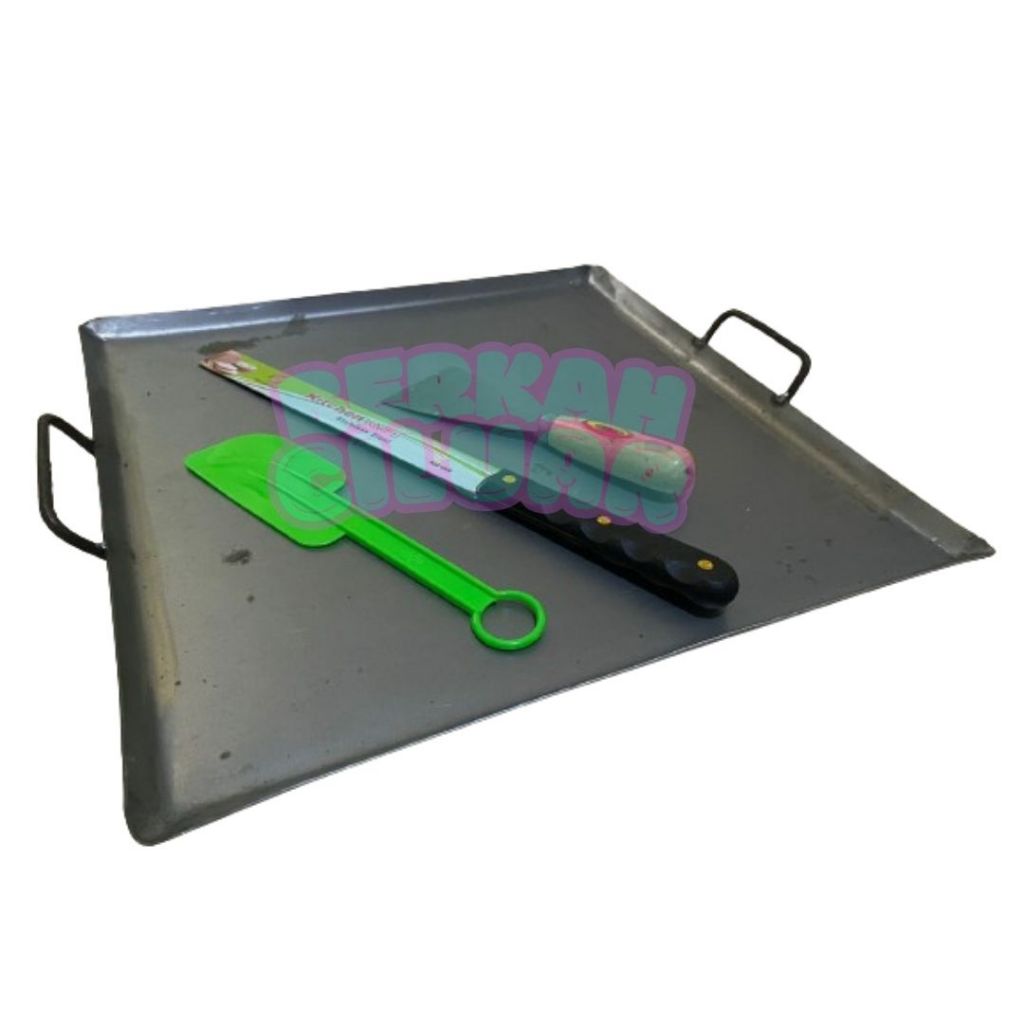 Wajan Plat Roti Bakar / Wajan Baja Burger Kebab Anti Lengket & Lemet Pisau Roti Kape Satu Set