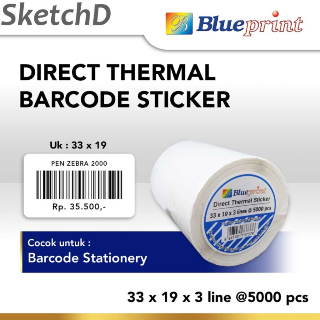 

Stiker Label 33 x 19 mm x 3 5000 pcs Blueprint Direct Thermal Sticker