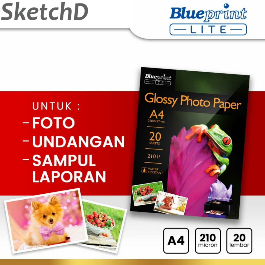 

Kertas Foto Lite A4 - 210 Katak Blueprint Glossy Photo Paper 20 lbr
