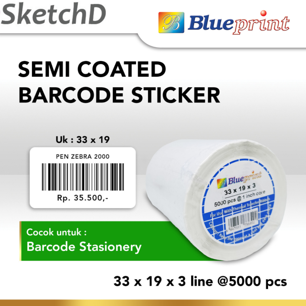 

Stiker Label 33 x 19mm x 3 @5000 pcs Blueprint Semi Coated Sticker