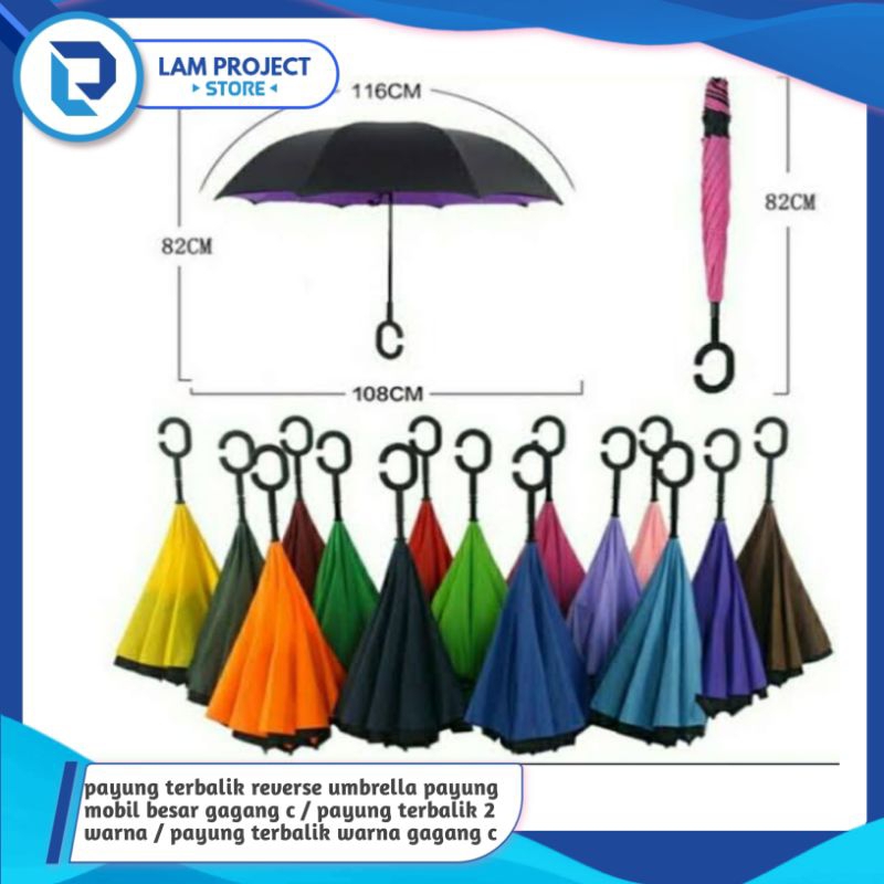 payung terbalik reverse umbrella payung mobil besar gagang c / payung terbalik 2 warna / payung terb