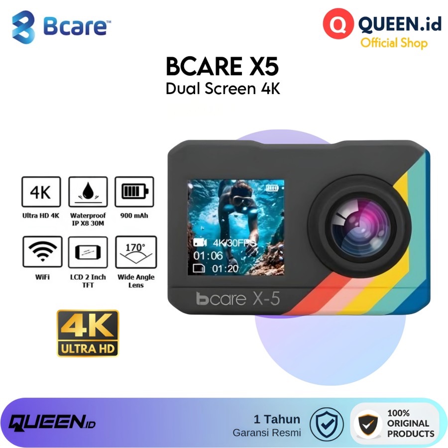 BCare X5 Action Camera 4K UltraHD 16MP Dual LCD Display - Action Camera BCare X5 Dual Screen Garansi