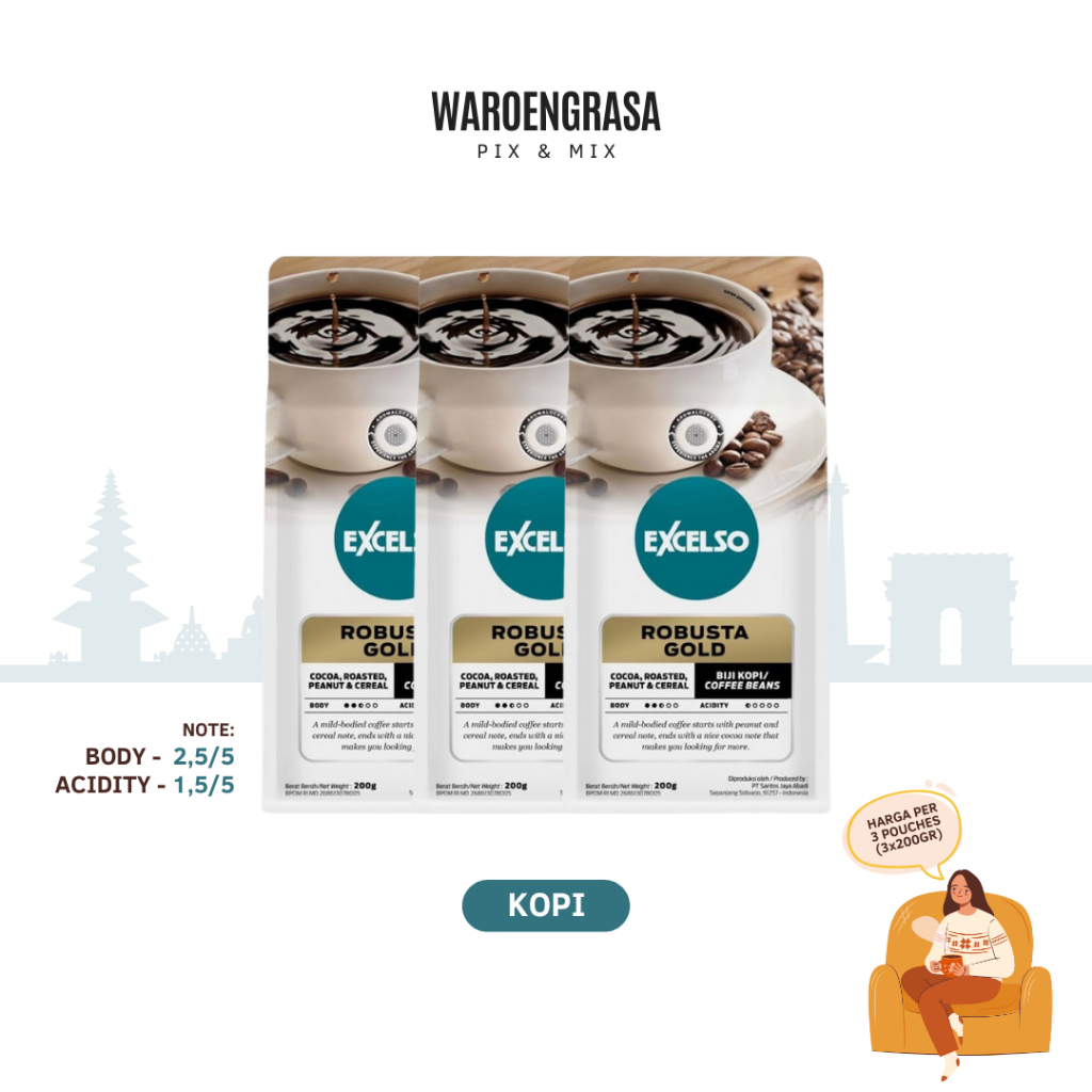 

Excelso Kopi Biji - Robusta Gold - 200gr - 3 Packs