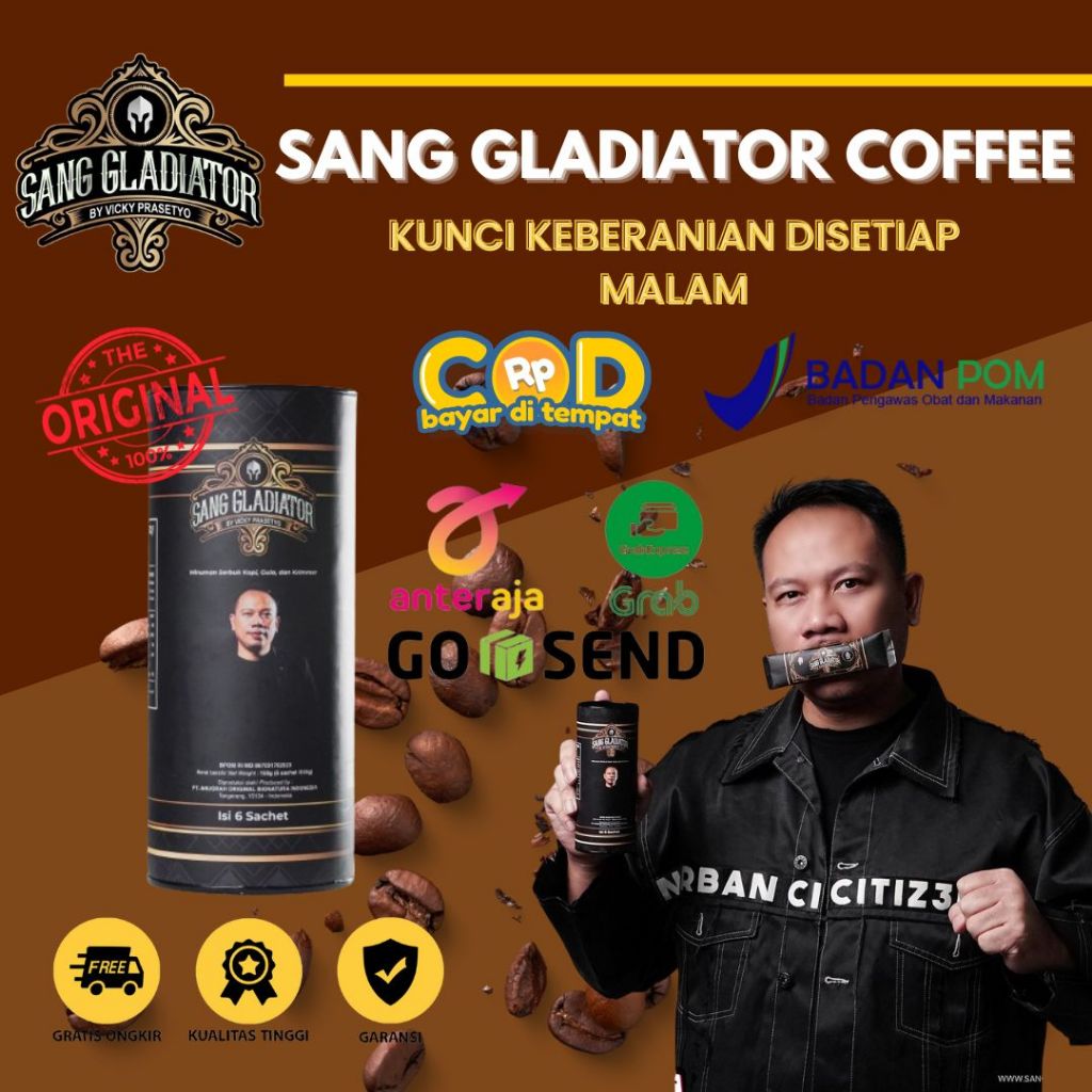 

Kopi Sang Gladiator by Vicky Prasetyo kemasan 1 kaleng Kopi Original Kopi Stamina BPOM