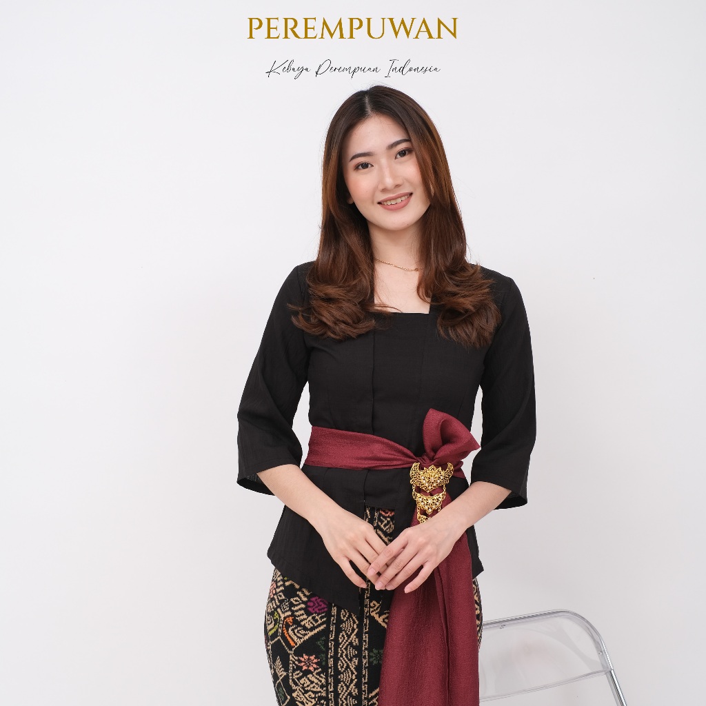 PEREMPUWAN Kebaya Bali Kutu baru kutubaru Modern Katun Lengan Lonceng Warna Hitam Putih untuk Wisuda
