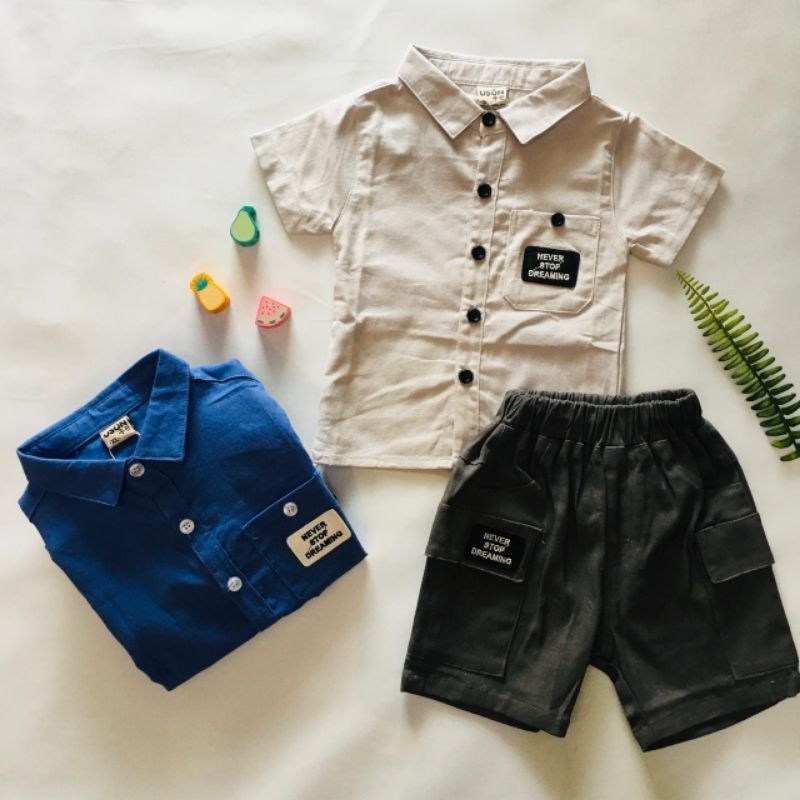 Setelan Pendek Anak Laki Laki Uson // Setelan Pendek Uson Kemeja Pendek Celana Jeans Size S-130 // B