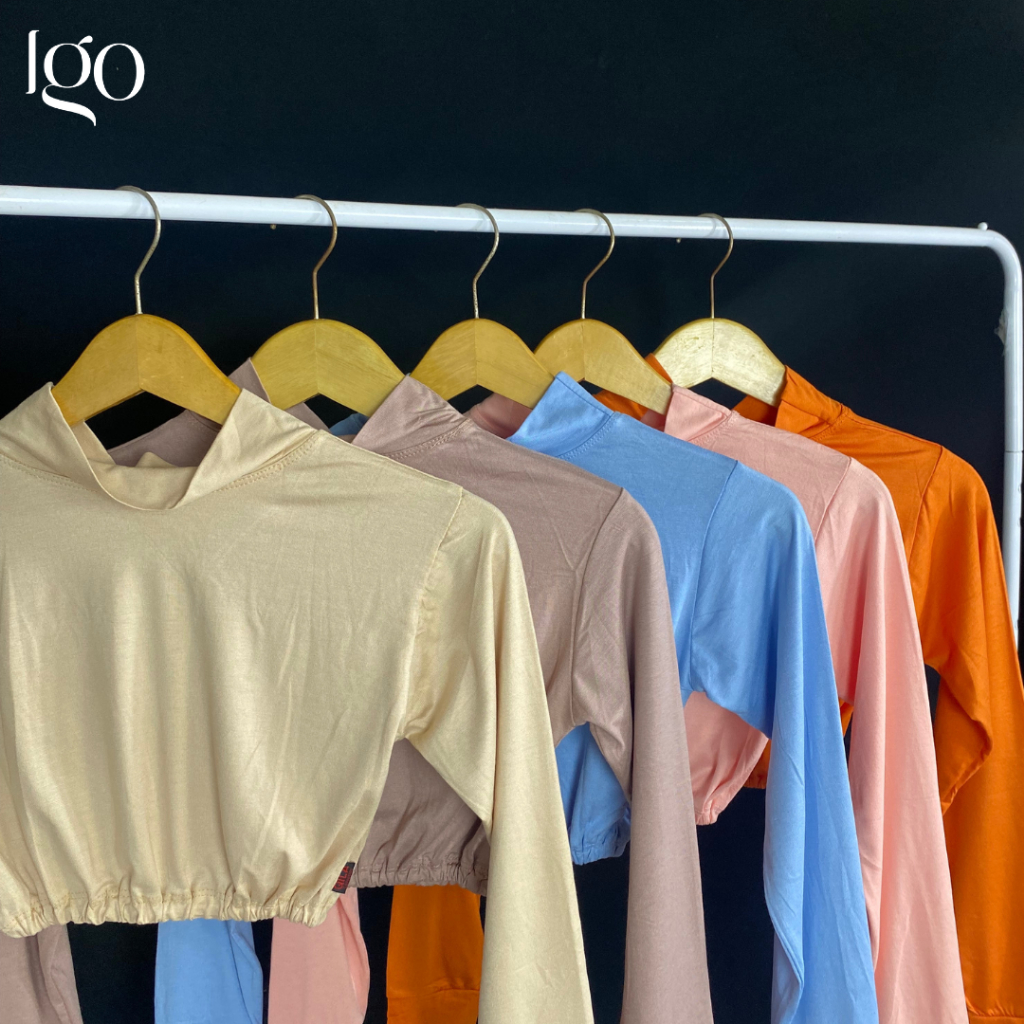 IGO Manset Atasan Crop Top Lengan Panjang Rayon katun