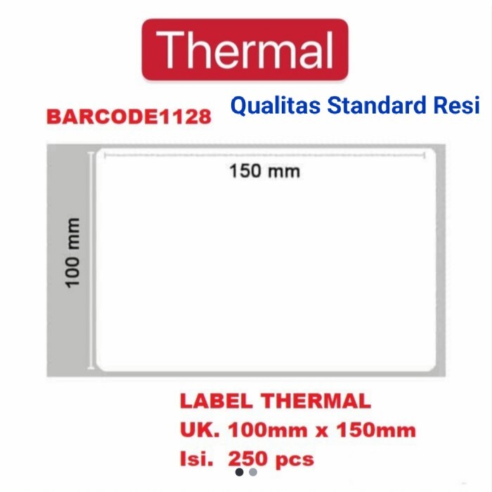 

LABEL BARCODE Uk. 100 X 150 mm DIRECT THERMAL A6 Isi 250pc per roll