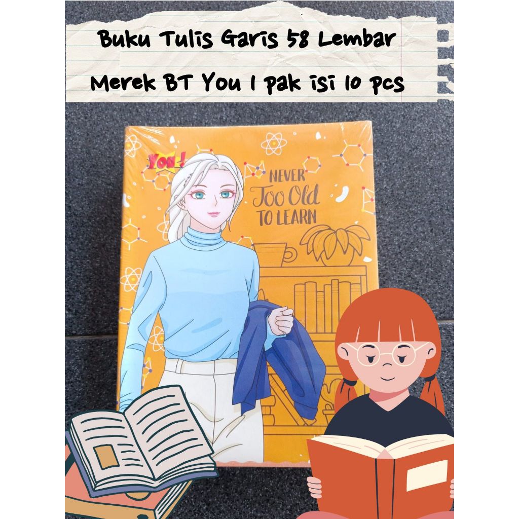 

BUKU TULIS KWARTO 58 LEMBAR MEREK BT YOU 1 PAK ISI 10 BUKU