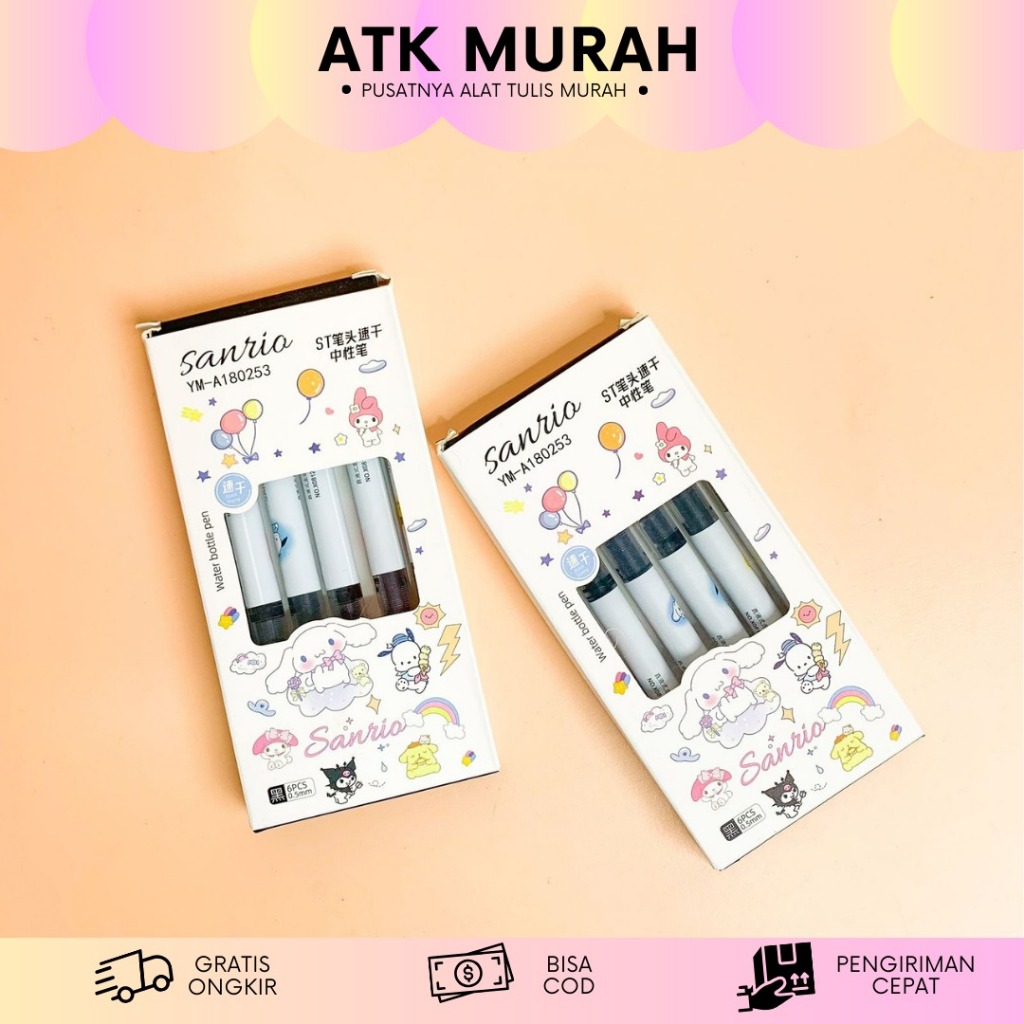 

BOLPEN GEL 1 SET ISI 6 PCS SANRIO WATER BOTTLE PEN PGK-1267 PENA PEN LUCU IMUT KADO UNIK SET TERMURAH