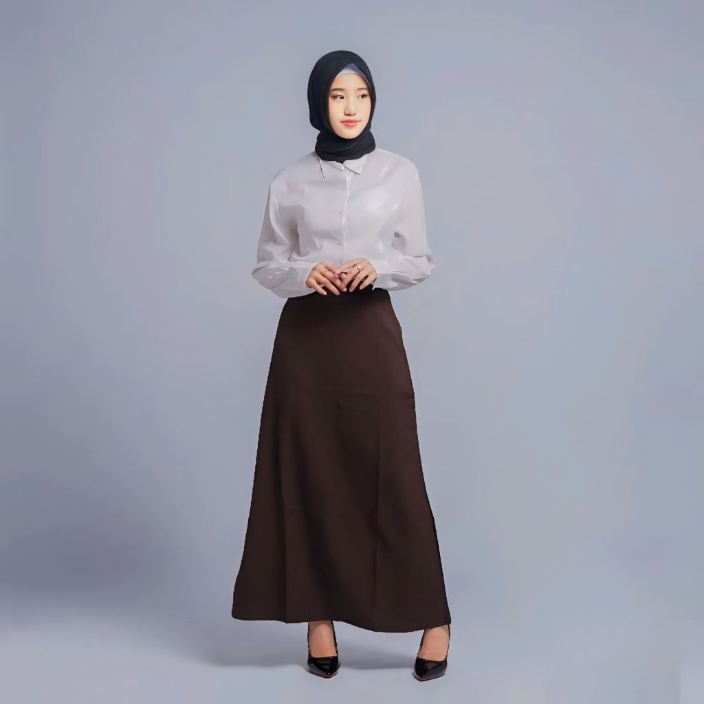 PROMO / BAHAN PREMIUM / Rok Kerja A line Maxi Polos Tanpa Belahan Size S - L15 (muat bb 150kg)