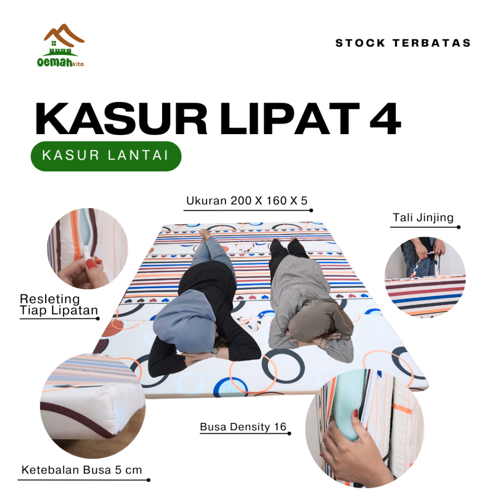Kasur Busa Lipat 4 Ukuran 200 x 160 cm Tebal 5 | Matras Kasur Murah | Kasur Lantai Tebal