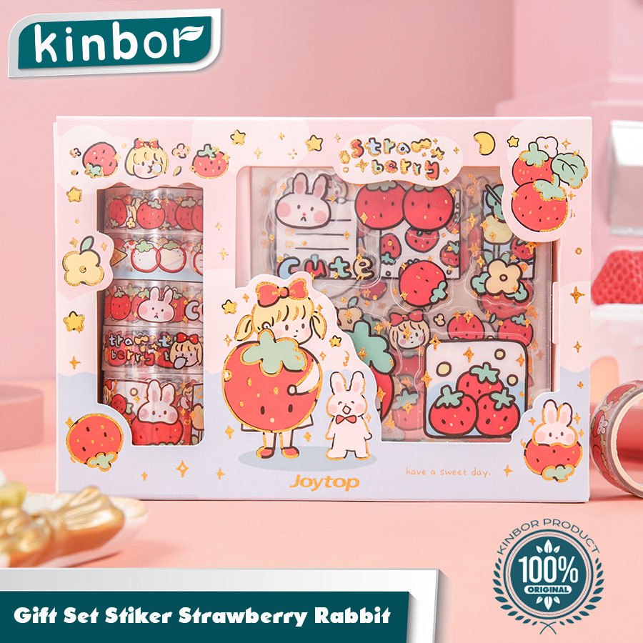 

Gift Set Stiker Strawberry Rabbit Cute Washi Tape Diary Cute Aesthetic Jurnal/ Stiker Roll Motif Woman cute