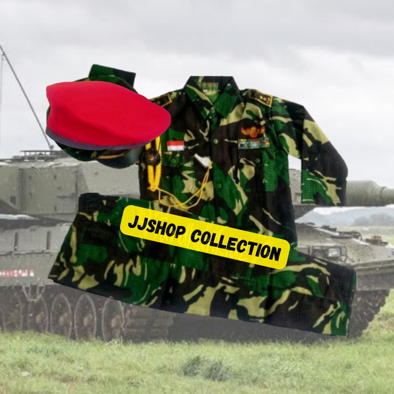 BAJU TENTARA TNI AD BARET MERAH ANAK Baju kostum karnaval profesi TENTARA/ABRI/DOREng TNI AD BARET M