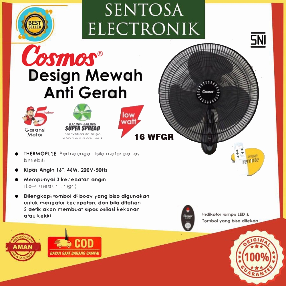 Kipas Angin Dinding Cosmos 16 WFGR Remote 16 Inch