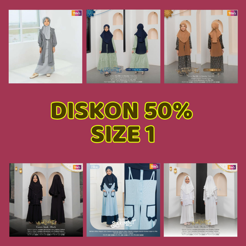 Diskon 50% Baju Muslim Nibras Gamis Anak Set Hijab Usia 1 -2 Tahun