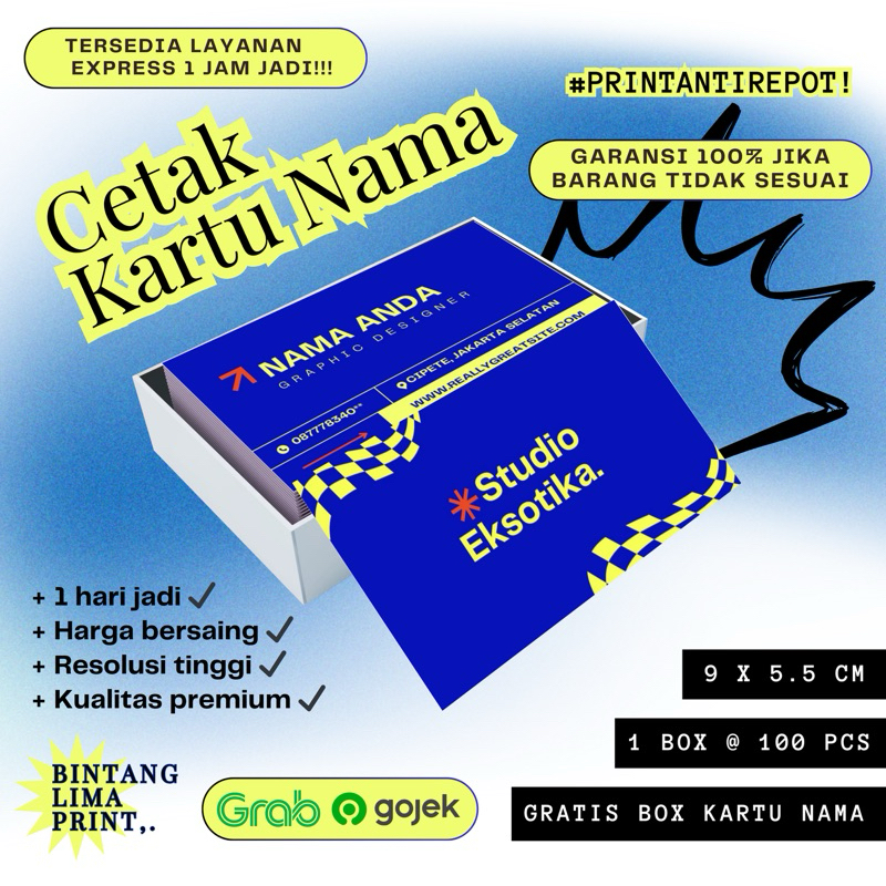 

[PRINT CEPAT] Kartu Nama Custom 1 Sisi 1 Box @100 pcs | GRATIS BOX KARTU NAMA | FULL COLOR | BAHAN TEBAL | TERMASUK LAMINATING | KUALITAS PREMIUM