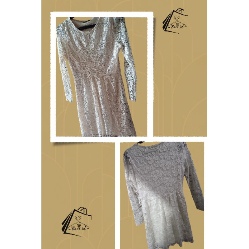 dress brokat putih tulang