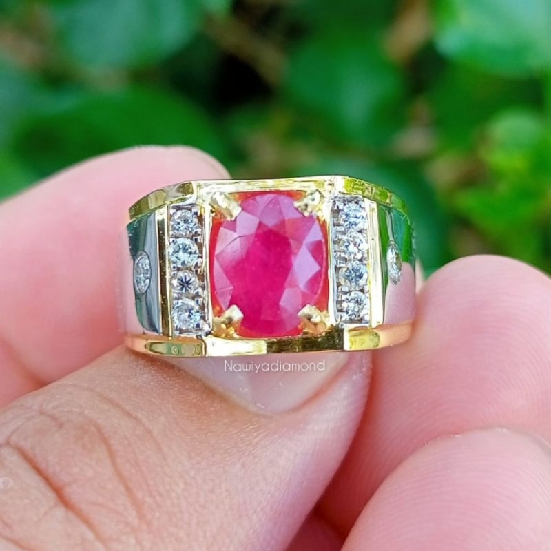 Cincin Batu Merah Ruby Mozambiq Dan Berlian Eropa