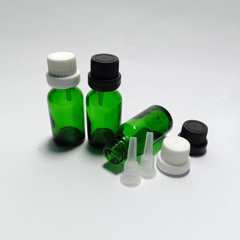 Botol kaca 15ml hijau tebal tutup filler segel / botol kaca tutup filler penetes / botol tetes