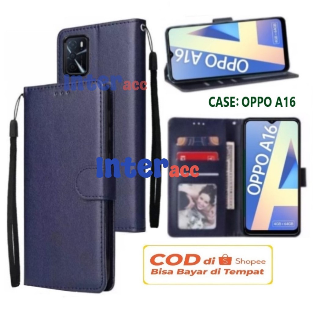 CASING OPPO A16  FLIP LEATHER CASE PREMIUM-FLIP WALLET CASE KULIT CASING DOMPET-FLIP COVER-SARUNG BU